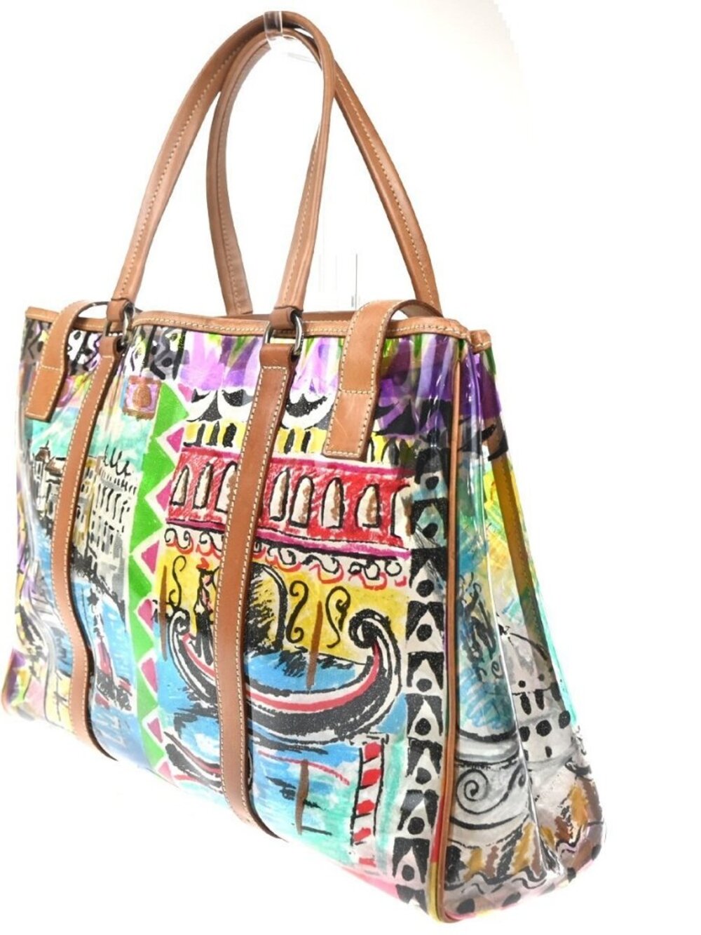 PRADA Venetian Print Shoulder Tote Bag Vinyl Leather Brown SHW Italy 37KD059 - Picture 4 of 13